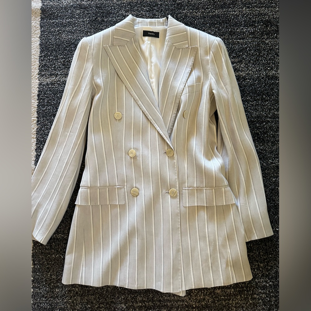 Elegant Cream Striped Women's Blazer